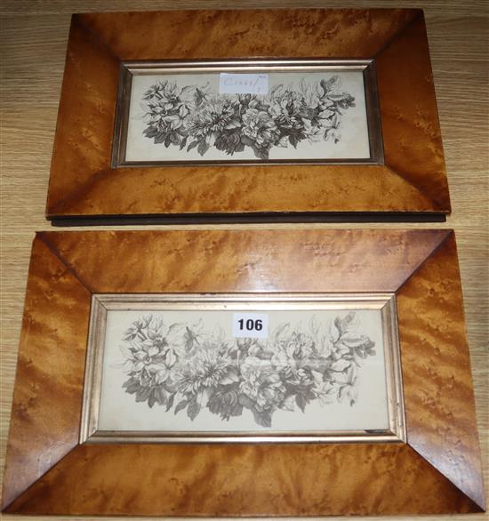 A pair of 19th century maple framed floral prints